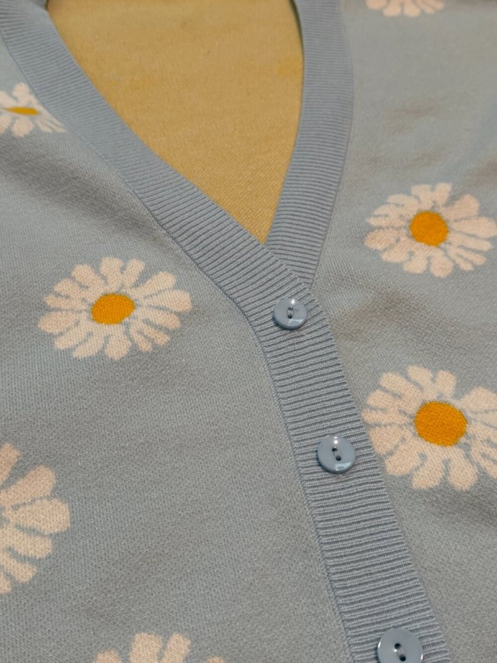 Cozy Blue & Gold Knit Cardigan Sweater - Fits M/L - Picture 6 of 6